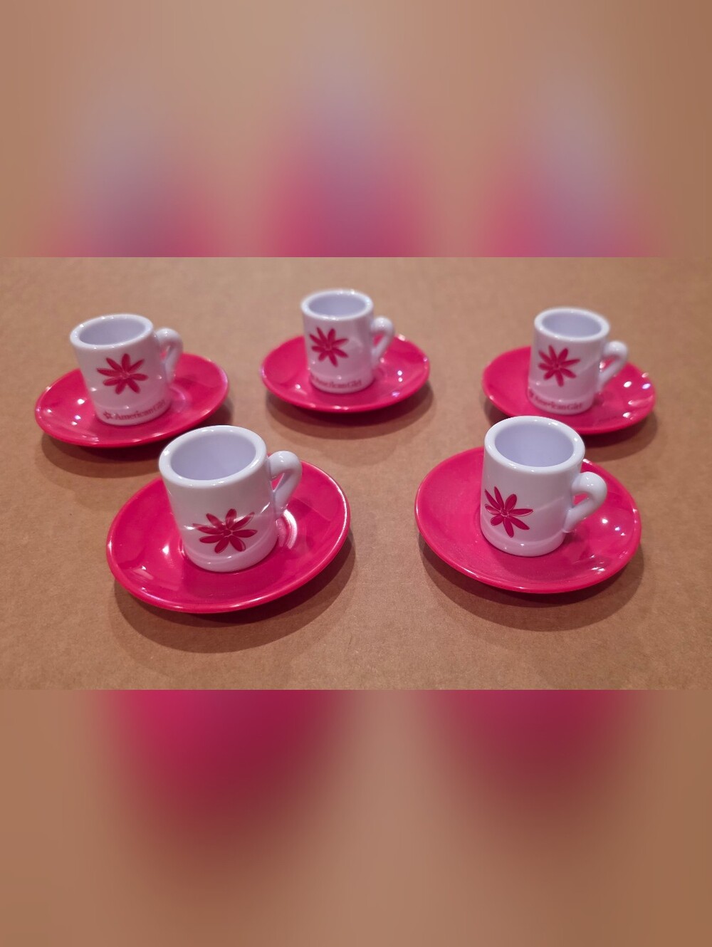 American Girl Pink Floral Toy Espresso Cup & Saucer Set